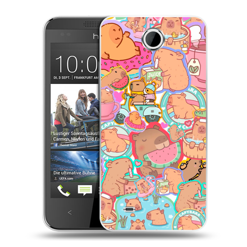 Силиконовый чехол на HTC Desire 300 с принтом капибары Силиконовый чехол на HTC Desire 300 с принтом капибары