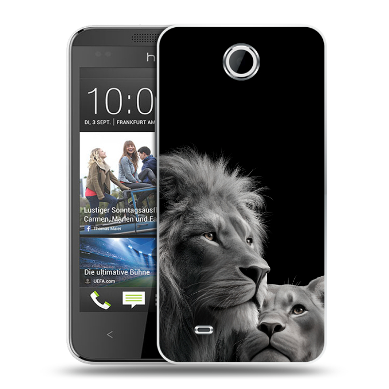 Силиконовый чехол на HTC Desire 300 с принтом Лев кошки Силиконовый чехол на HTC Desire 300 с принтом Лев кошки