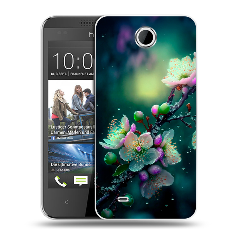 Силиконовый чехол на HTC Desire 300 с принтом Цветы и мрамор Силиконовый чехол на HTC Desire 300 с принтом Цветы и мрамор