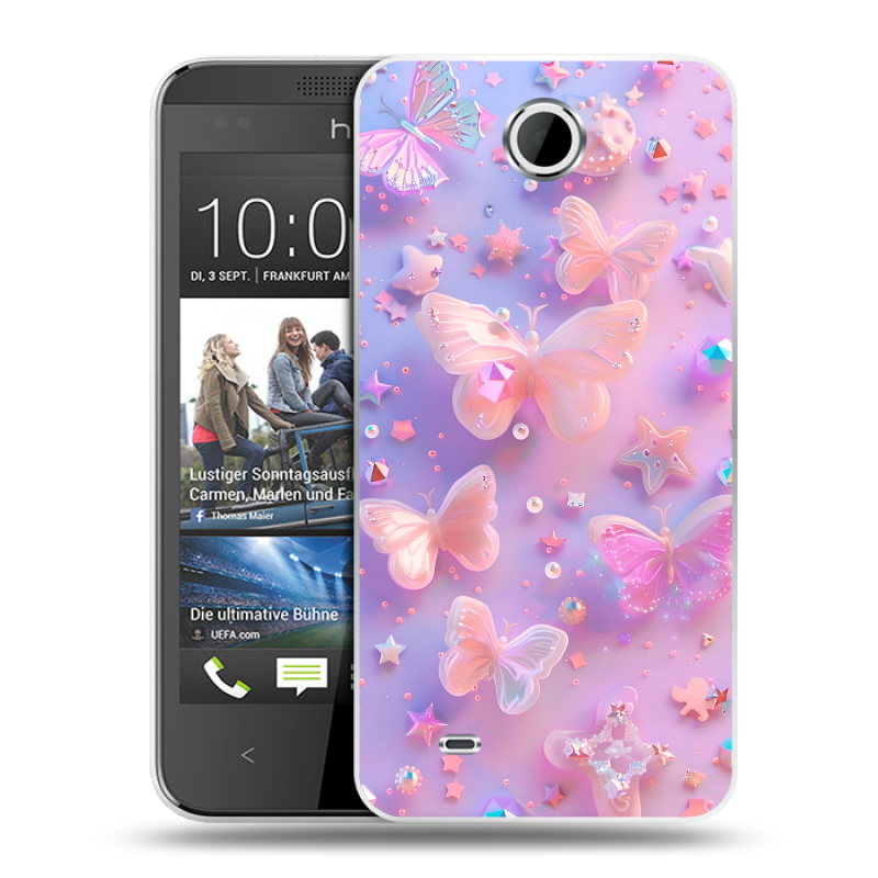 Силиконовый чехол на HTC Desire 300 с принтом Бабочки Силиконовый чехол на HTC Desire 300 с принтом Бабочки