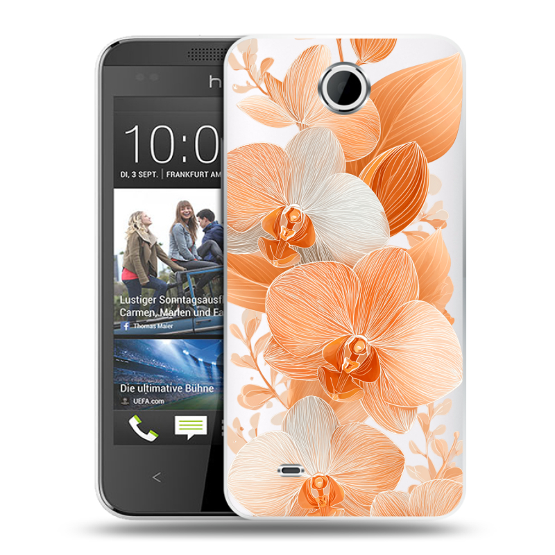 Силиконовый чехол на HTC Desire 300 с принтом Бежевые цветы Силиконовый чехол на HTC Desire 300 с принтом Бежевые цветы