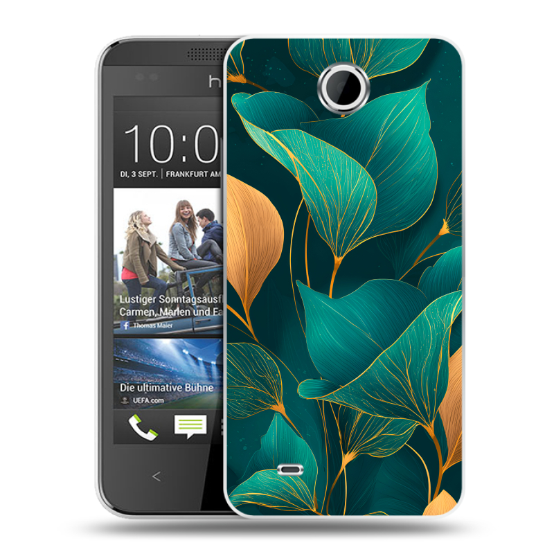 Силиконовый чехол на HTC Desire 300 с принтом Листья и золото Силиконовый чехол на HTC Desire 300 с принтом Листья и золото