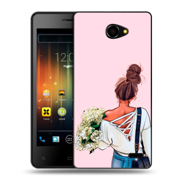 Пластиковый чехол на Fly IQ4403 Energie 3 с принтом Девушка и букет Пластиковый чехол на Fly IQ4403 Energie 3 с принтом Девушка и букет