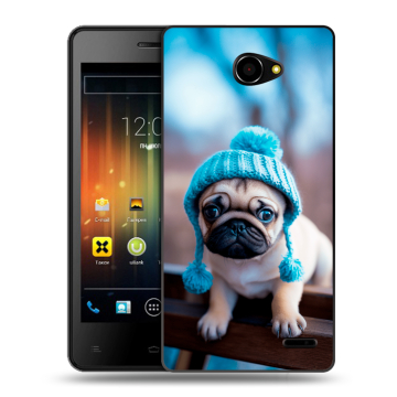 Пластиковый чехол на Fly Iq4403 Energie 3 с принтом Мопс в шапке Пластиковый чехол на Fly Iq4403 Energie 3 с принтом Мопс в шапке