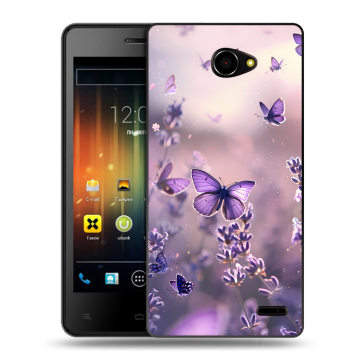 Пластиковый чехол на Fly Iq4403 Energie 3 с принтом бабочки и лаванда Пластиковый чехол на Fly Iq4403 Energie 3 с принтом бабочки и лаванда