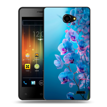 Пластиковый чехол на Fly Iq4403 Energie 3 с принтом голубые орхидеи Пластиковый чехол на Fly Iq4403 Energie 3 с принтом голубые орхидеи