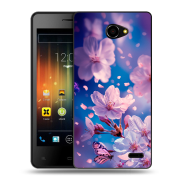 Пластиковый чехол на Fly Iq4403 Energie 3 с принтом цветы бабочки Пластиковый чехол на Fly Iq4403 Energie 3 с принтом цветы бабочки
