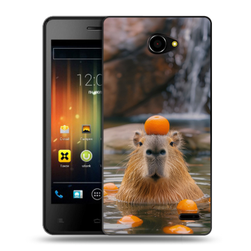 Пластиковый чехол на Fly Iq4403 Energie 3 с принтом Капибара с апельсином Пластиковый чехол на Fly Iq4403 Energie 3 с принтом Капибара с апельсином