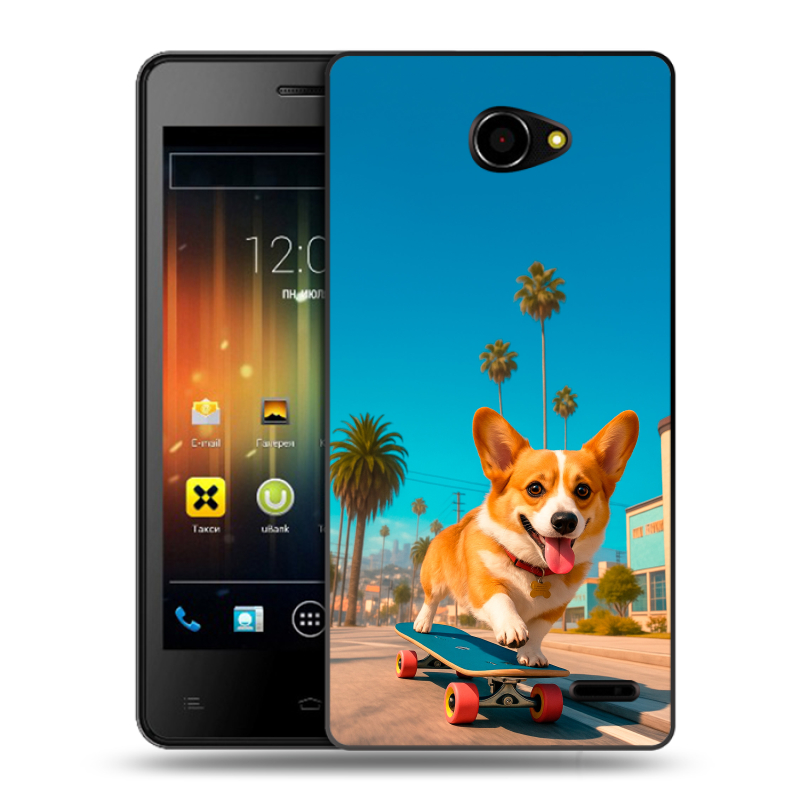Пластиковый чехол на Fly Iq4403 Energie 3 с принтом Корги на скейте Пластиковый чехол на Fly Iq4403 Energie 3 с принтом Корги на скейте