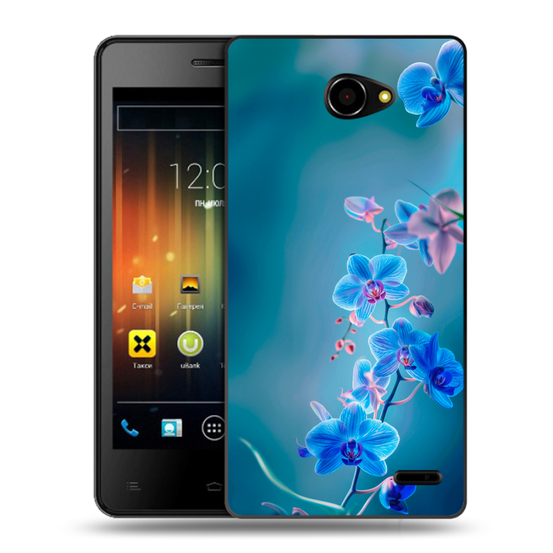 Пластиковый чехол на Fly Iq4403 Energie 3 с принтом Голубые цветы Пластиковый чехол на Fly Iq4403 Energie 3 с принтом Голубые цветы