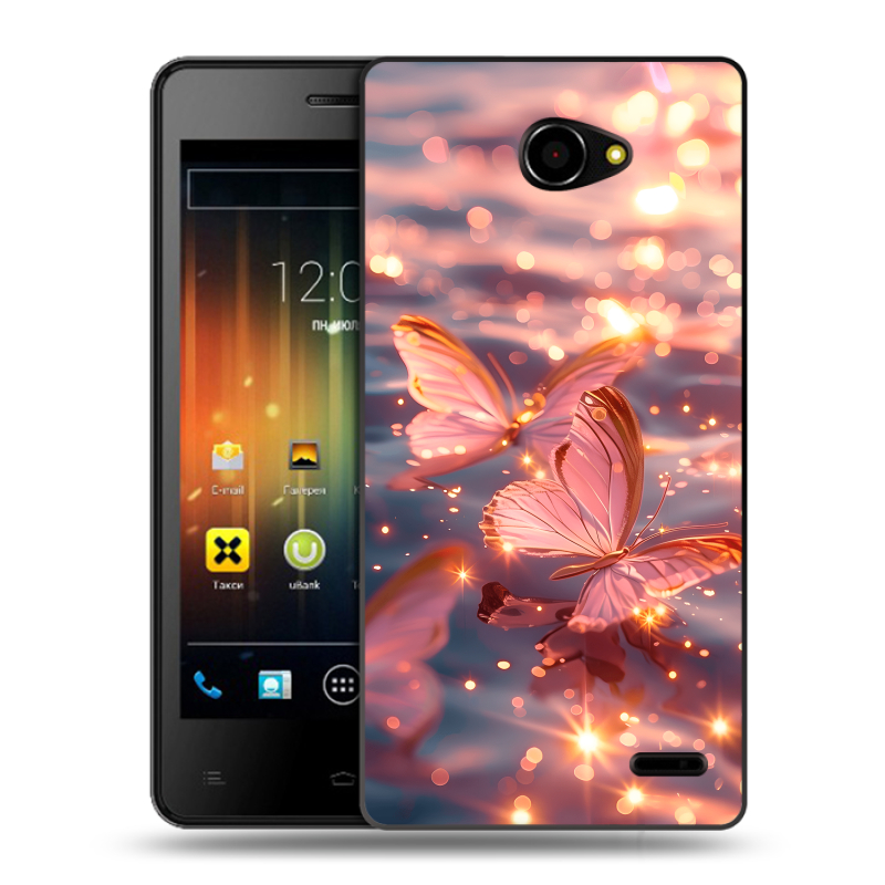 Пластиковый чехол на Fly Iq4403 Energie 3 с принтом бабочки розовые Пластиковый чехол на Fly Iq4403 Energie 3 с принтом бабочки розовые
