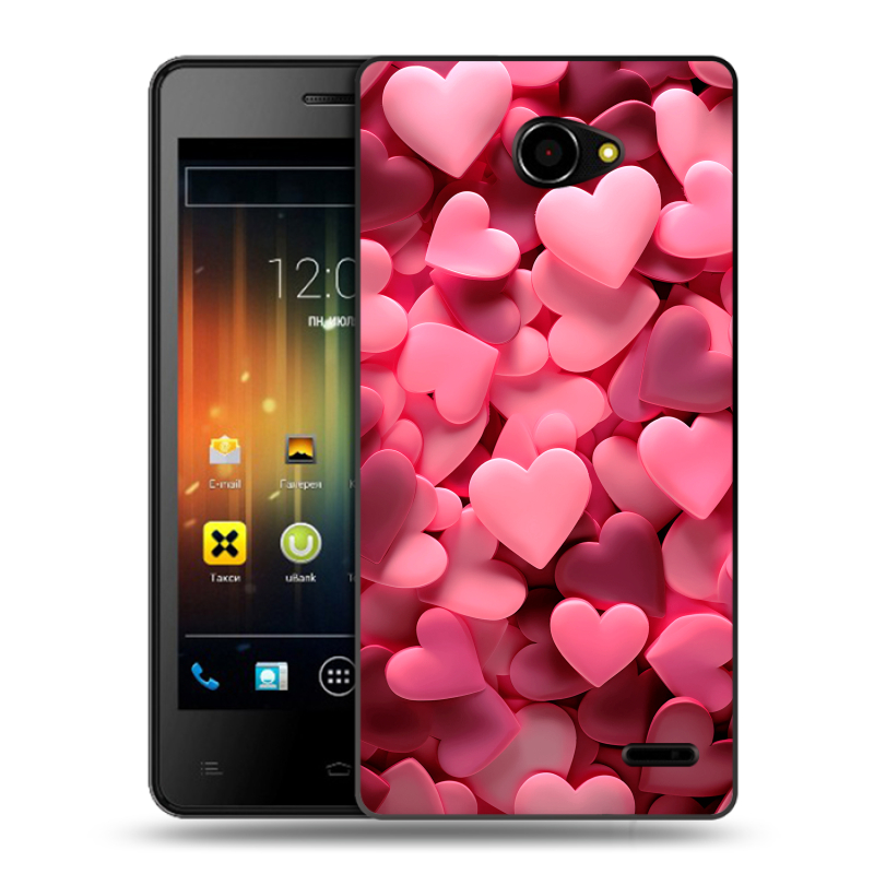 Пластиковый чехол на Fly Iq4403 Energie 3 с принтом розовые сердечки Пластиковый чехол на Fly Iq4403 Energie 3 с принтом розовые сердечки