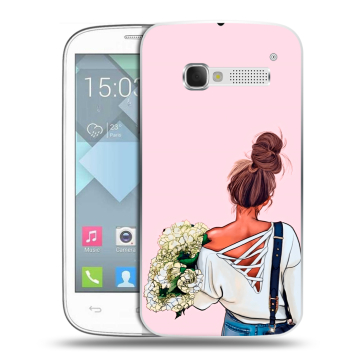Пластиковый чехол на Alcatel One Touch Pop C5 с принтом Девушка и букет