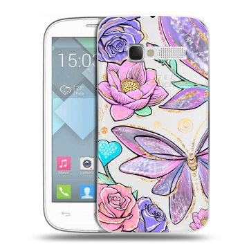Пластиковый чехол на Alcatel One Touch Pop C5 с принтом Бабочки и цветы Пластиковый чехол на Alcatel One Touch Pop C5 с принтом Бабочки и цветы