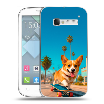 Пластиковый чехол на Alcatel One Touch Pop C5 с принтом Корги на скейте