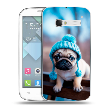 Пластиковый чехол на Alcatel One Touch Pop C5 с принтом Мопс в шапке Пластиковый чехол на Alcatel One Touch Pop C5 с принтом Мопс в шапке