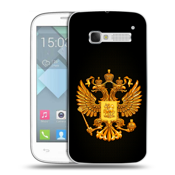 Пластиковый чехол на Alcatel One Touch Pop C5 с принтом Герб России желтый