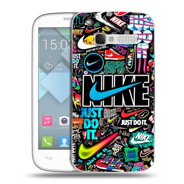 Пластиковый чехол на Alcatel One Touch Pop C5 с принтом найк nike черный Пластиковый чехол на Alcatel One Touch Pop C5 с принтом найк nike черный