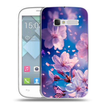 Пластиковый чехол на Alcatel One Touch Pop C5 с принтом цветы бабочки Пластиковый чехол на Alcatel One Touch Pop C5 с принтом цветы бабочки