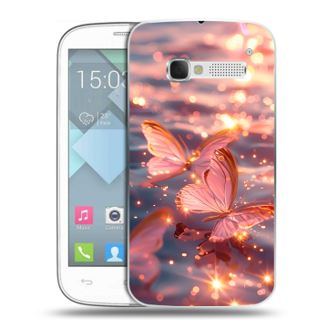 Пластиковый чехол на Alcatel One Touch Pop C5 с принтом бабочки розовые