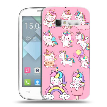 Пластиковый чехол на Alcatel One Touch Pop C5 с принтом Единороги и радуга Пластиковый чехол на Alcatel One Touch Pop C5 с принтом Единороги и радуга