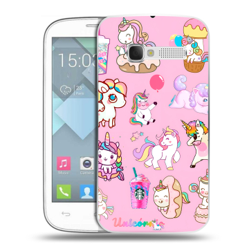 Пластиковый чехол на Alcatel One Touch Pop C5 с принтом розовые единороги