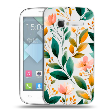 Пластиковый чехол на Alcatel One Touch Pop C5 с принтом Цветы паттерн Пластиковый чехол на Alcatel One Touch Pop C5 с принтом Цветы паттерн