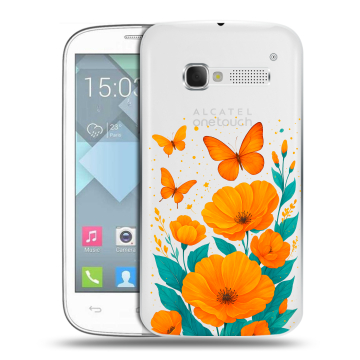 Пластиковый чехол на Alcatel One Touch Pop C5 с принтом цветы бабочки