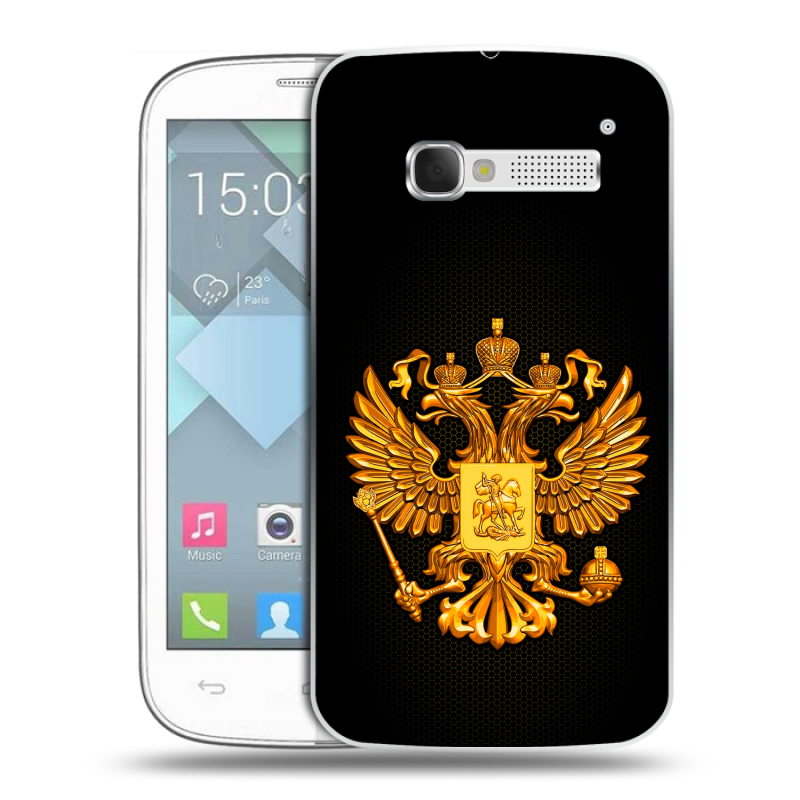 Пластиковый чехол на Alcatel One Touch Pop C5 с принтом Герб России желтый Пластиковый чехол на Alcatel One Touch Pop C5 с принтом Герб России желтый