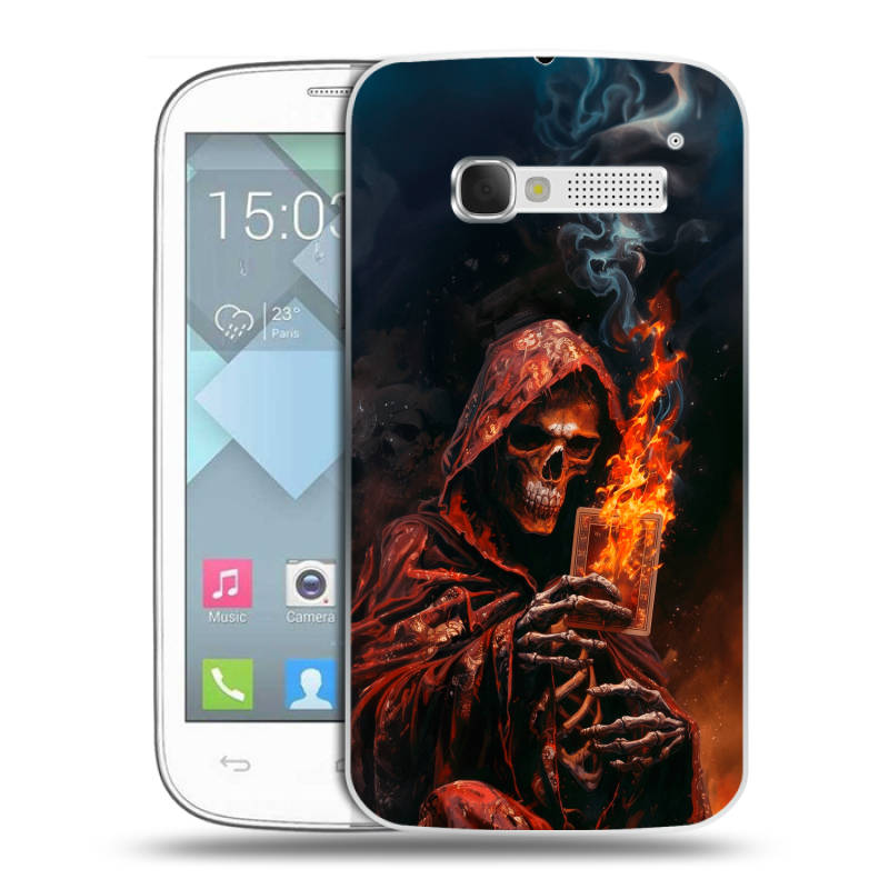 Пластиковый чехол на Alcatel One Touch Pop C5 с принтом Скелет и карты Пластиковый чехол на Alcatel One Touch Pop C5 с принтом Скелет и карты