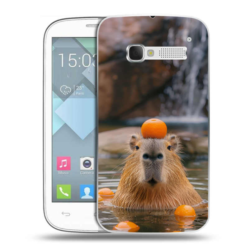 Пластиковый чехол на Alcatel One Touch Pop C5 с принтом Капибара с апельсином Пластиковый чехол на Alcatel One Touch Pop C5 с принтом Капибара с апельсином