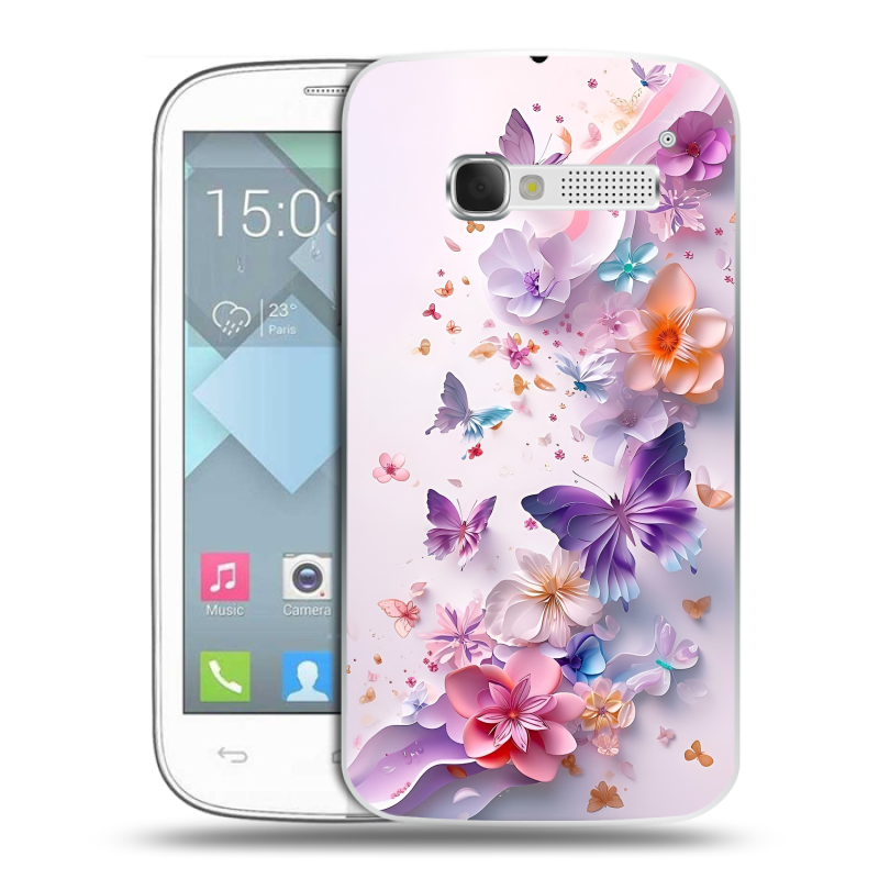 Пластиковый чехол на Alcatel One Touch Pop C5 с принтом цветы бабочки Пластиковый чехол на Alcatel One Touch Pop C5 с принтом цветы бабочки