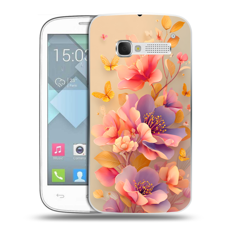 Пластиковый чехол на Alcatel One Touch Pop C5 с принтом Цветы и бабочки Пластиковый чехол на Alcatel One Touch Pop C5 с принтом Цветы и бабочки