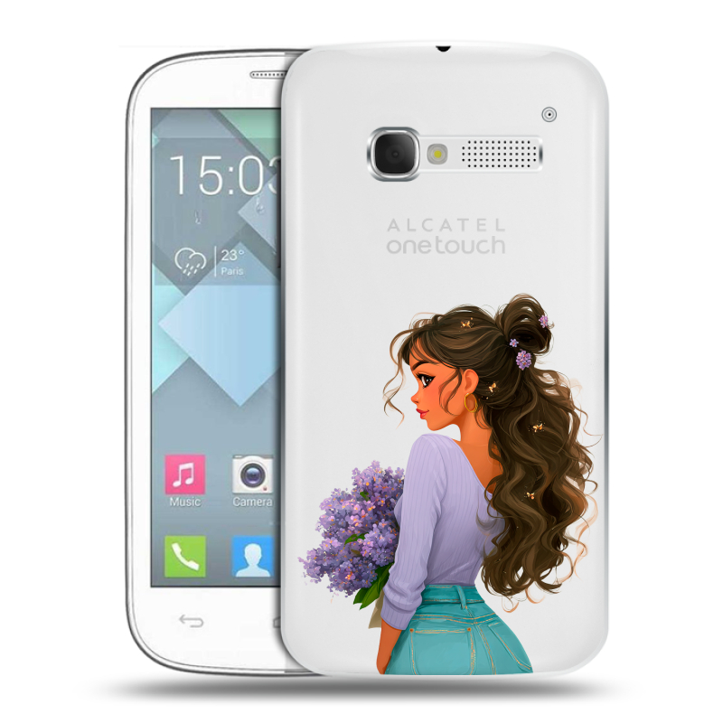 Пластиковый чехол на Alcatel One Touch Pop C5 с принтом девушка цветы Пластиковый чехол на Alcatel One Touch Pop C5 с принтом девушка цветы