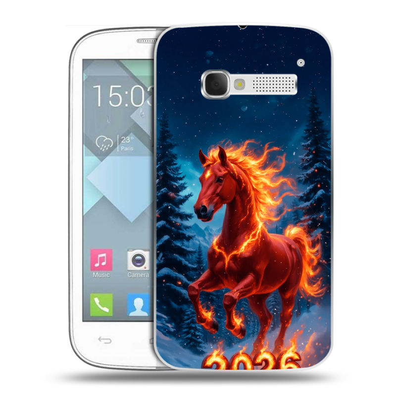 Пластиковый чехол на Alcatel One Touch Pop C5 с принтом Новый год коня Пластиковый чехол на Alcatel One Touch Pop C5 с принтом Новый год коня
