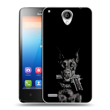 Пластиковый чехол на Lenovo S890 IdeaPhone с принтом Доберман и пистолет
