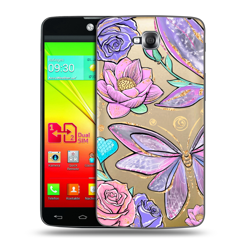 Силиконовый чехол на LG G Pro Lite Dual с принтом Бабочки и цветы Силиконовый чехол на LG G Pro Lite Dual с принтом Бабочки и цветы