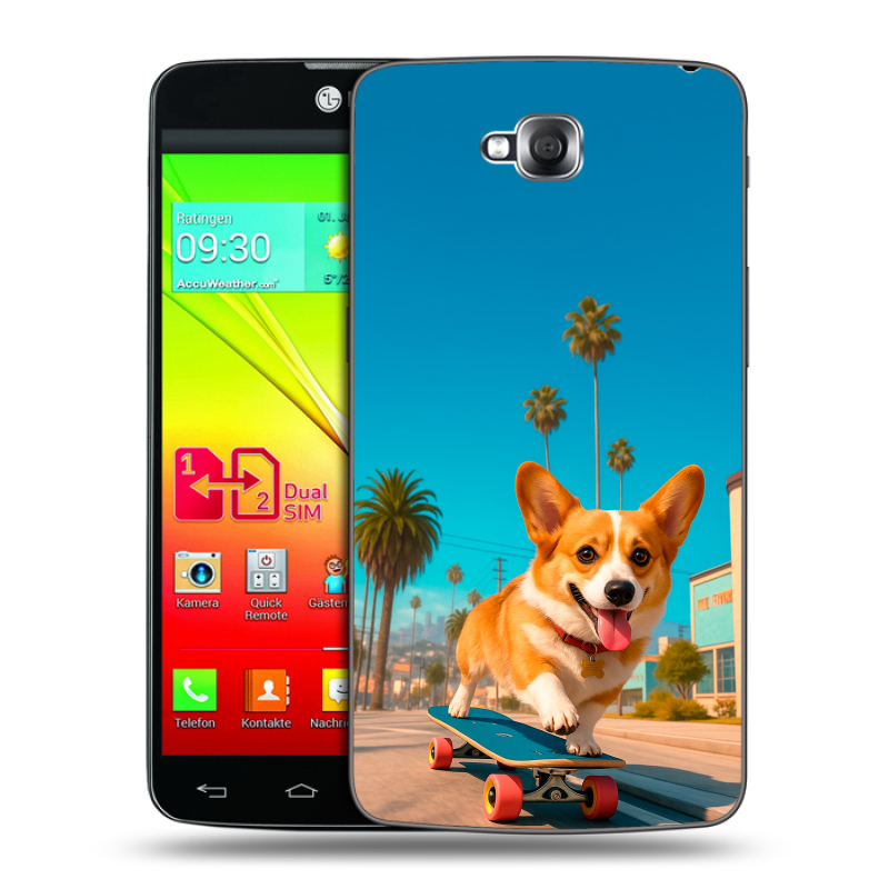 Силиконовый чехол на LG G Pro Lite Dual с принтом Корги на скейте Силиконовый чехол на LG G Pro Lite Dual с принтом Корги на скейте