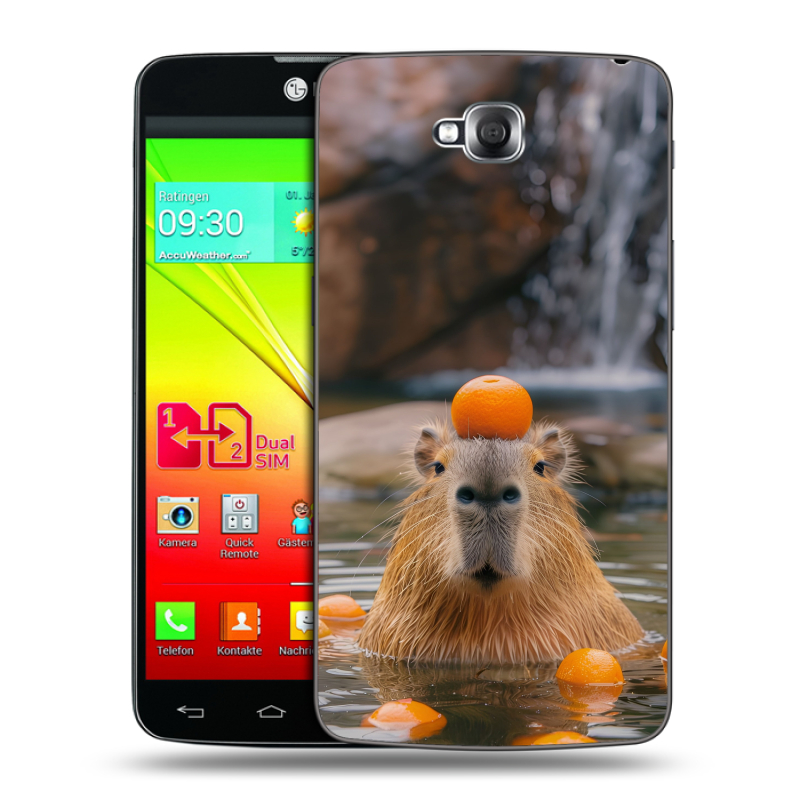 Силиконовый чехол на LG G Pro Lite Dual с принтом Капибара с апельсином Силиконовый чехол на LG G Pro Lite Dual с принтом Капибара с апельсином