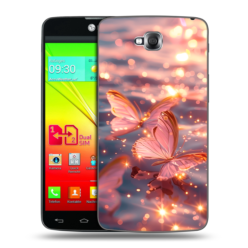 Силиконовый чехол на LG G Pro Lite Dual с принтом бабочки розовые Силиконовый чехол на LG G Pro Lite Dual с принтом бабочки розовые