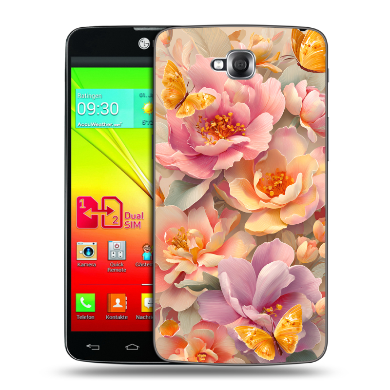 Силиконовый чехол на LG G Pro Lite Dual с принтом Цветы и бабочки Силиконовый чехол на LG G Pro Lite Dual с принтом Цветы и бабочки