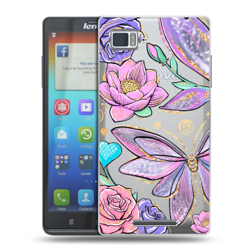 Пластиковый чехол на Lenovo Vibe Z с принтом Бабочки и цветы