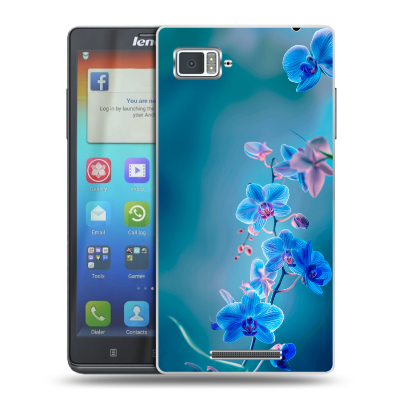 Пластиковый чехол на Lenovo Vibe Z с принтом Голубые цветы Пластиковый чехол на Lenovo Vibe Z с принтом Голубые цветы