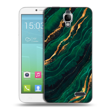 Силиконовый чехол на Alcatel One Touch Idol с принтом Мрамор зеленое золото Силиконовый чехол на Alcatel One Touch Idol с принтом Мрамор зеленое золото