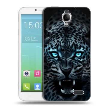 Силиконовый чехол на Alcatel One Touch Idol с принтом Темный леопард Силиконовый чехол на Alcatel One Touch Idol с принтом Темный леопард