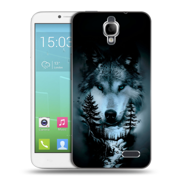 Силиконовый чехол на Alcatel One Touch Idol с принтом Лесной волк Силиконовый чехол на Alcatel One Touch Idol с принтом Лесной волк