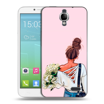 Силиконовый чехол на Alcatel One Touch Idol с принтом Девушка и букет Силиконовый чехол на Alcatel One Touch Idol с принтом Девушка и букет