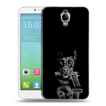 Силиконовый чехол на Alcatel One Touch Idol с принтом Доберман и пистолет Силиконовый чехол на Alcatel One Touch Idol с принтом Доберман и пистолет