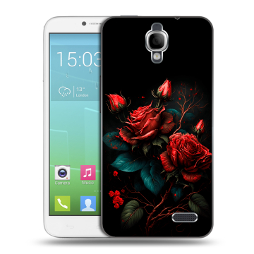 Силиконовый чехол на Alcatel One Touch Idol с принтом Розы красные Силиконовый чехол на Alcatel One Touch Idol с принтом Розы красные