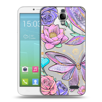 Силиконовый чехол на Alcatel One Touch Idol с принтом Бабочки и цветы